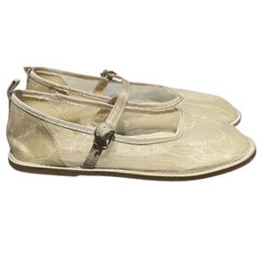 Zara Girls Mary Jane Flats Dressy Shoe Organza 28/5 Cream Ivory Adjustable